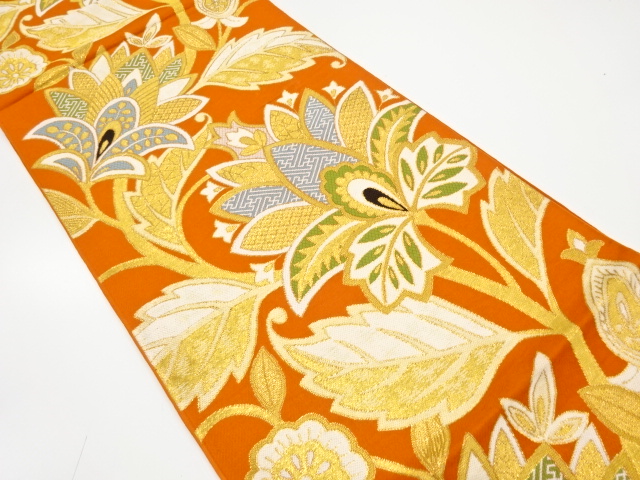 JAPANESE KIMONO / ANTIQUE FUKURO OBI / SILK / WOVEN CHINESE FLOWERS